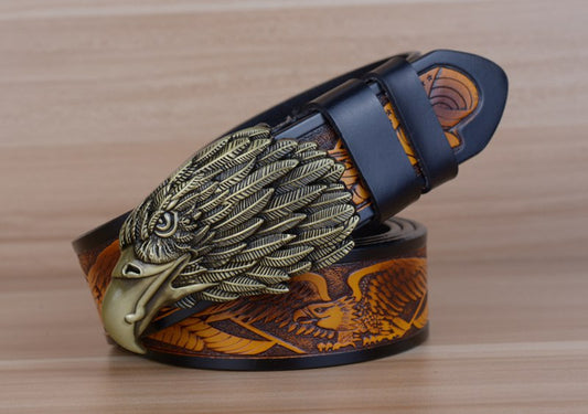 Style 1 - Black / 100 cm Designer Vintage Leather Belt for Men - Eagle Design - skyjackerz