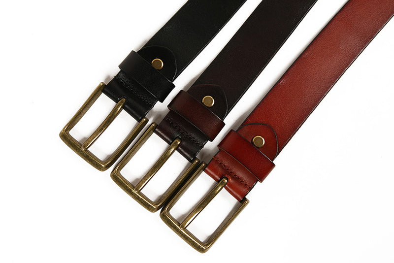 Black / 105 cm Men's Studded Genuine Leather Belt with Rivets - skyjackerz
