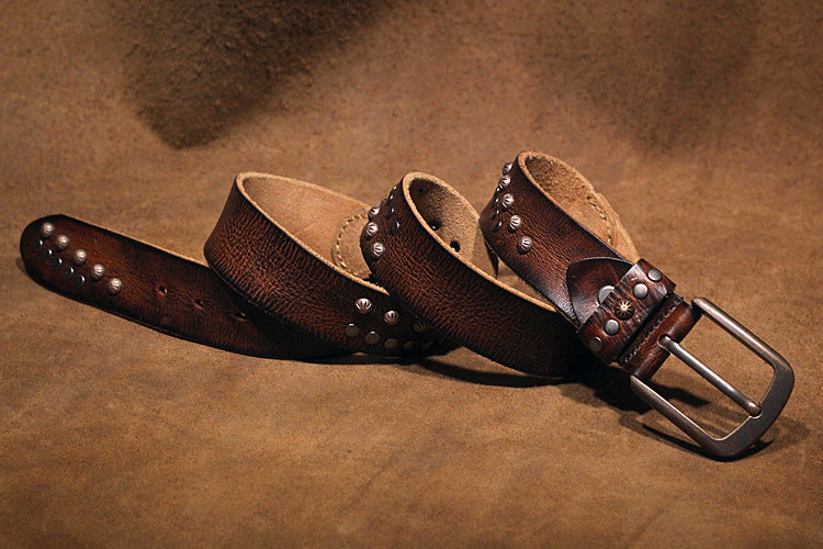 Brown / 105 cm Punk Style Men's Pin Buckle Leather Belt - skyjackerz