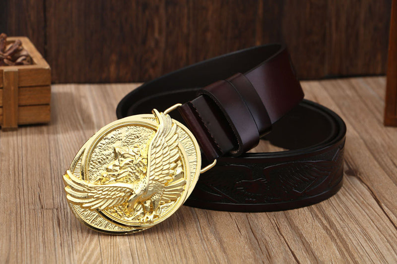 Eagle Buckle - Bronze / Black / 105 cm Men's Eagle Embossed Leather Belt - skyjackerz
