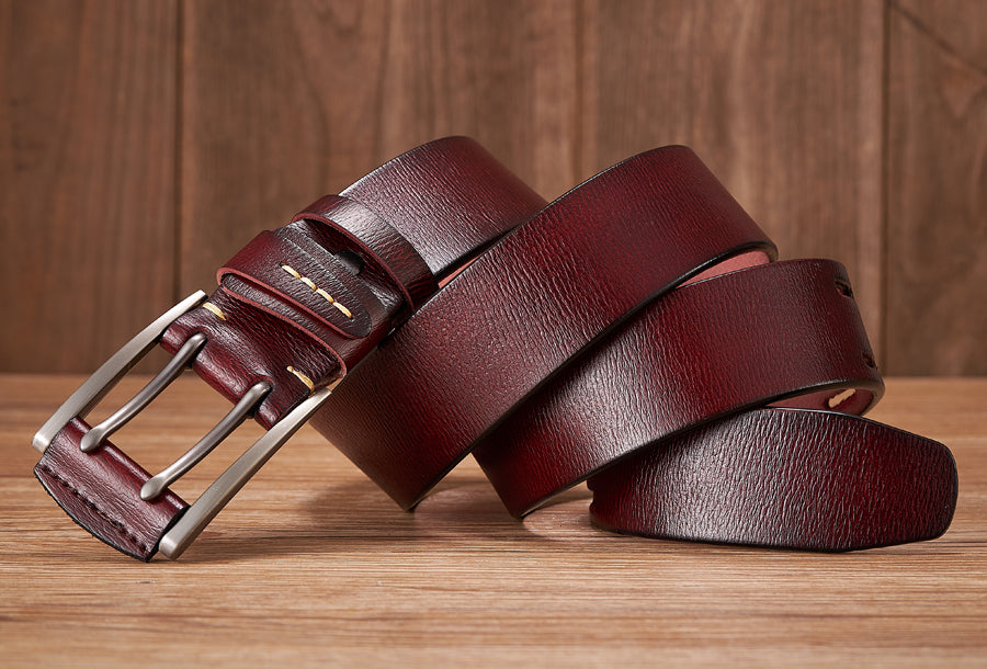 Black - 3.8 cm / 105 cm Men's Fancy Leather Belt with Double Pin Buckle - skyjackerz