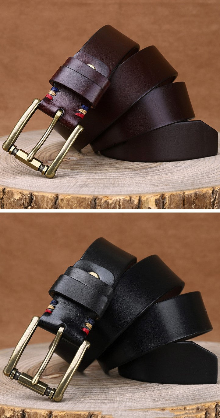Black / 105 cm Men's Fashionable Vintage Leather Belt for Jeans - skyjackerz
