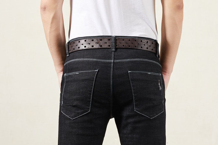 Reddish Brown / 105 cm Men's Designer Double Pin Leather Belt - skyjackerz