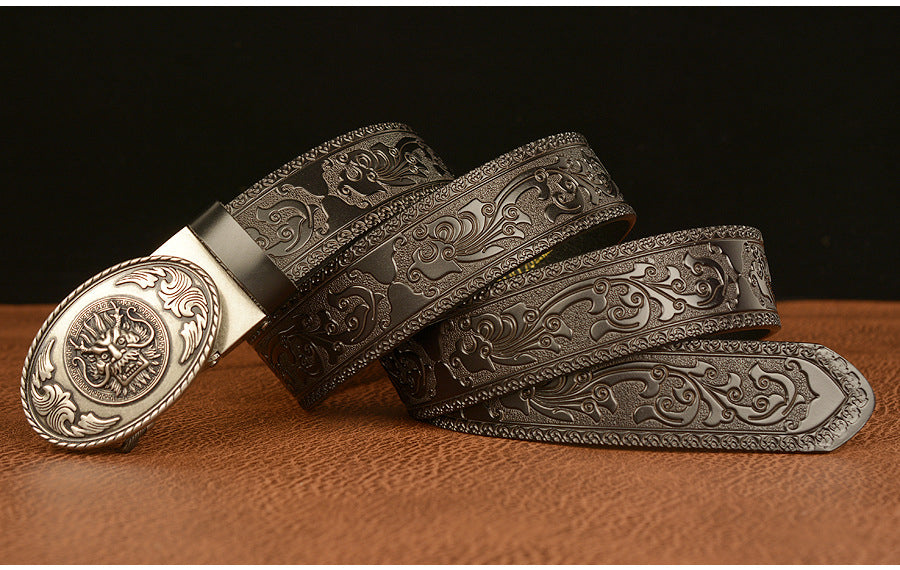 Gold - Black / 110 cm Men's Luxury Belt with Chinese Dragon Totem Buckle - skyjackerz