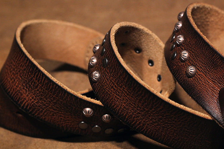 Brown / 105 cm Punk Style Men's Pin Buckle Leather Belt - skyjackerz
