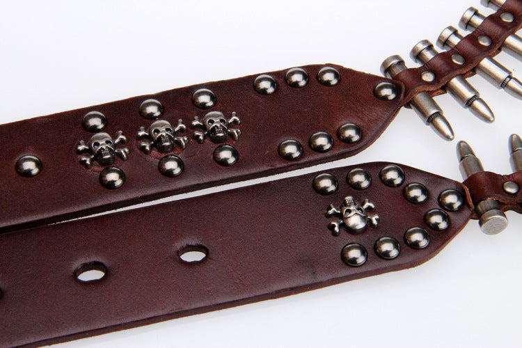 Black / 105 cm Unique Bullet Design Genuine Leather Belt for Men - skyjackerz