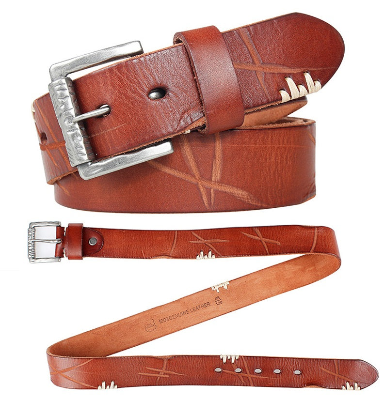 Auburn / 105 Men's Designer Retro Genuine Leather Belt - skyjackerz
