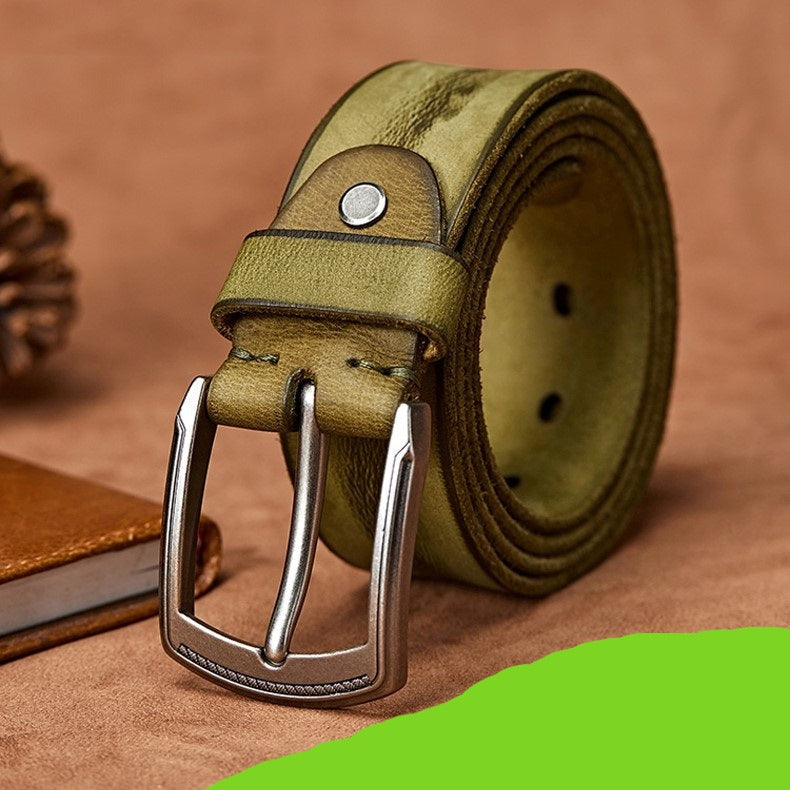 Light Green / 105 Men's Handmade Casual Cowhide Belt - skyjackerz