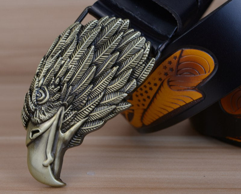 Style 1 - Black / 100 cm Designer Vintage Leather Belt for Men - Eagle Design - skyjackerz