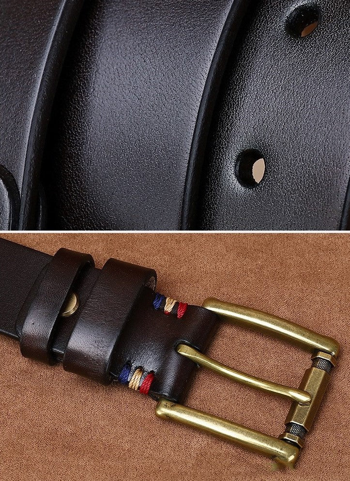 Black / 105 cm Men's Fashionable Vintage Leather Belt for Jeans - skyjackerz