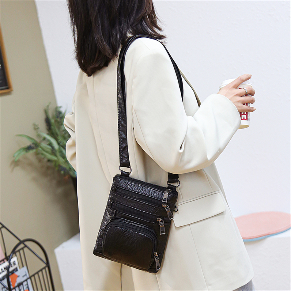 Brown Women's Leather Shoulder Bag - Multi-Pockets Casual Handbag - skyjackerz