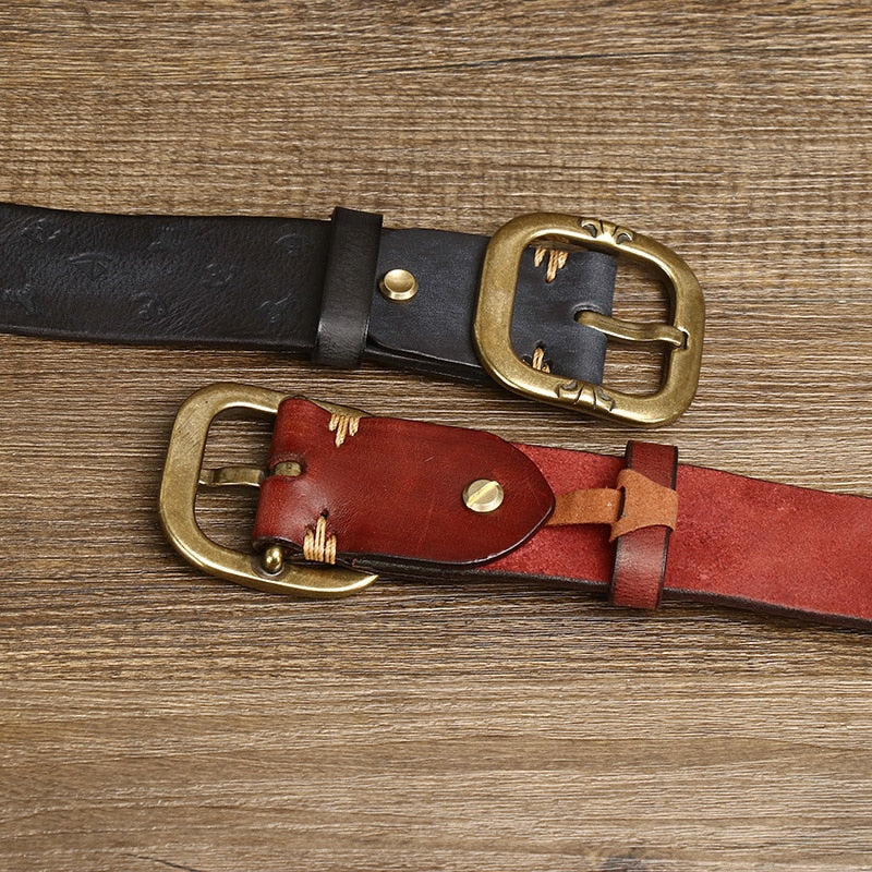 Brown / 105 cm Men's Embossed Designer Genuine Leather Belt - skyjackerz