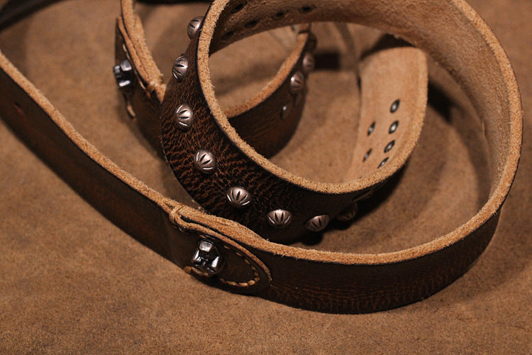 Brown / 105 cm Punk Style Men's Pin Buckle Leather Belt - skyjackerz