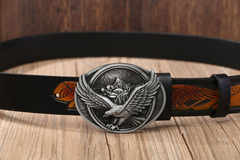 Eagle Buckle - Bronze / Black / 105 cm Men's Eagle Embossed Leather Belt - skyjackerz