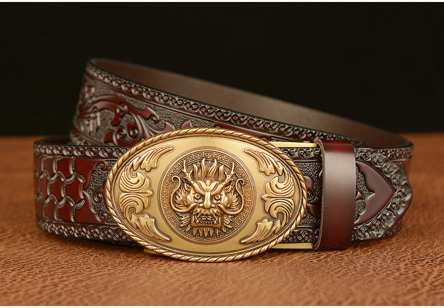 Gold - Black / 110 cm Men's Luxury Belt with Chinese Dragon Totem Buckle - skyjackerz