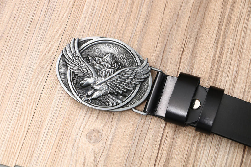 Eagle Buckle - Bronze / Black / 105 cm Men's Eagle Embossed Leather Belt - skyjackerz