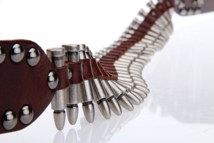 Black / 105 cm Unique Bullet Design Genuine Leather Belt for Men - skyjackerz