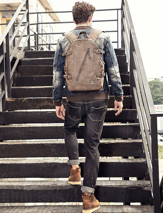 Khaki Men's Leather Waterproof Laptop Backpack - skyjackerz