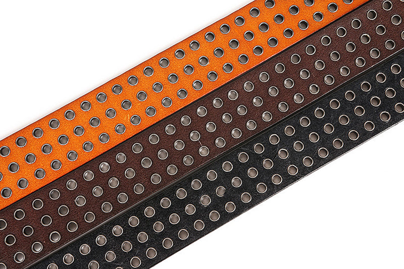 Black / 100 cm Men's Heavy Metal Cowboy Punk Leather Belt - skyjackerz