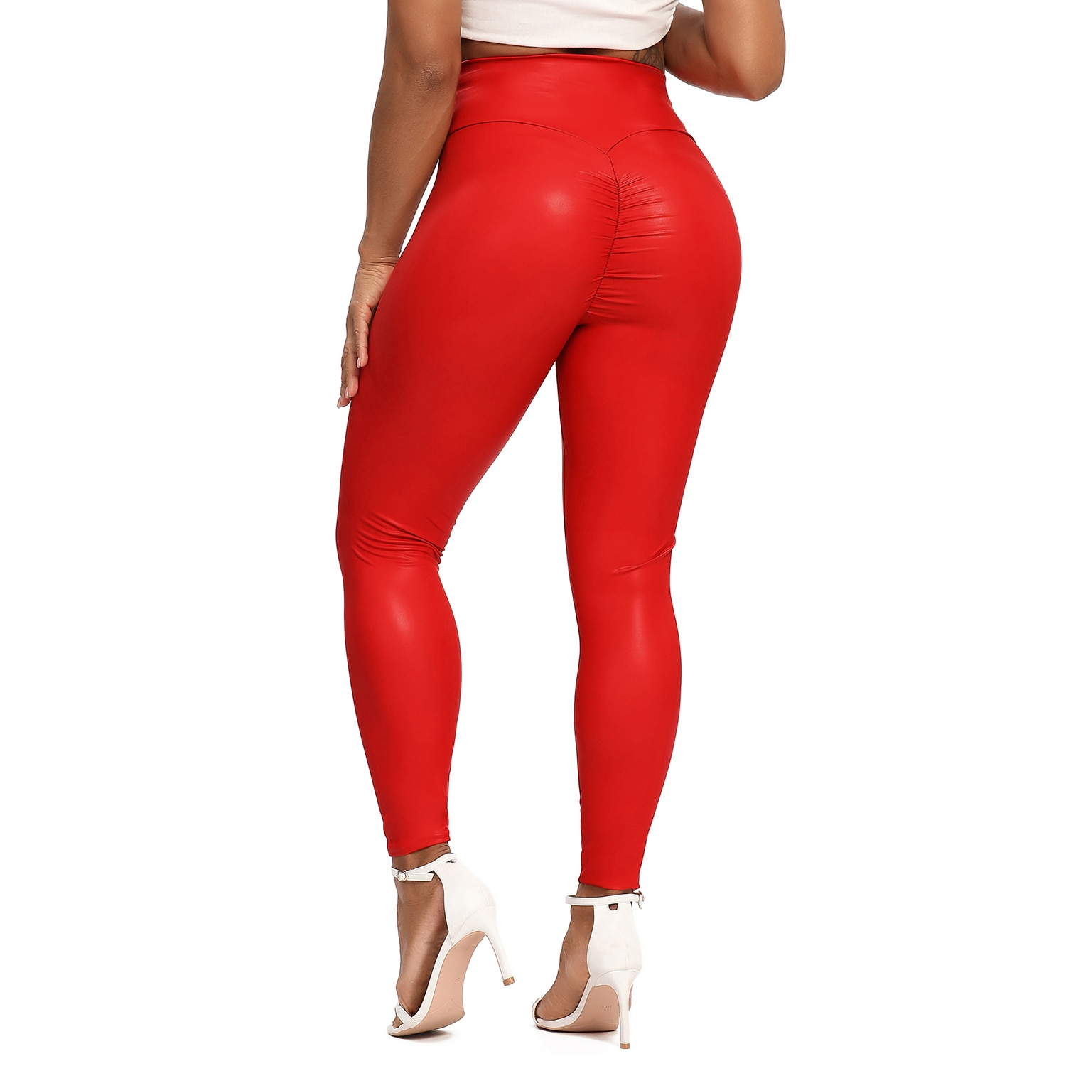 Women's Plain Leather Yoga Pants - skyjackerz