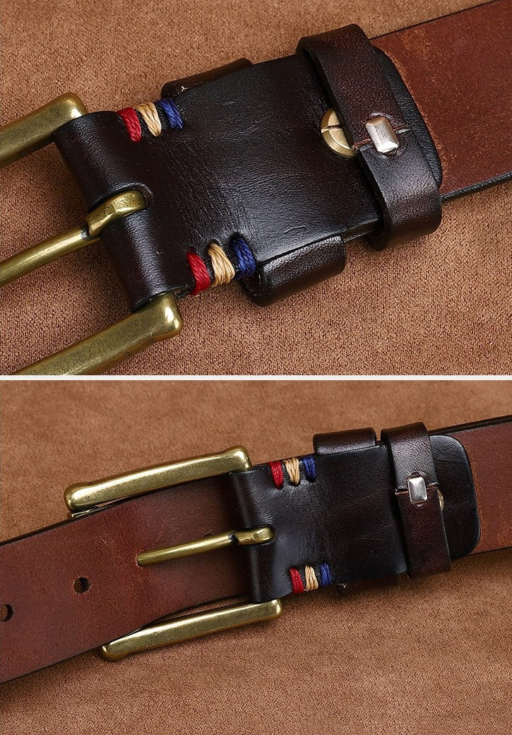 Black / 105 cm Men's Fashionable Vintage Leather Belt for Jeans - skyjackerz