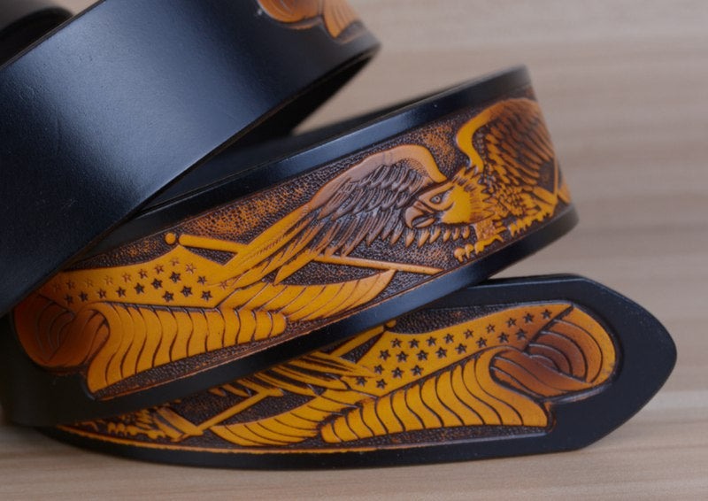 Style 1 - Black / 100 cm Designer Vintage Leather Belt for Men - Eagle Design - skyjackerz