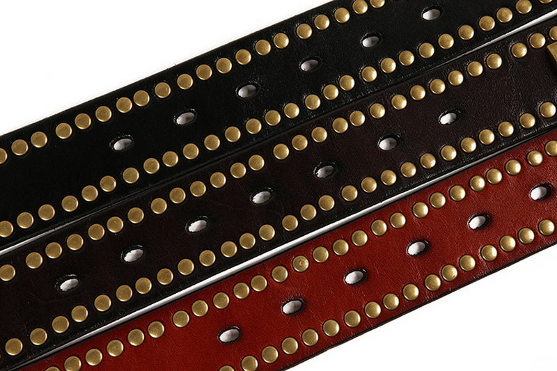 Black / 105 cm Men's Studded Genuine Leather Belt with Rivets - skyjackerz