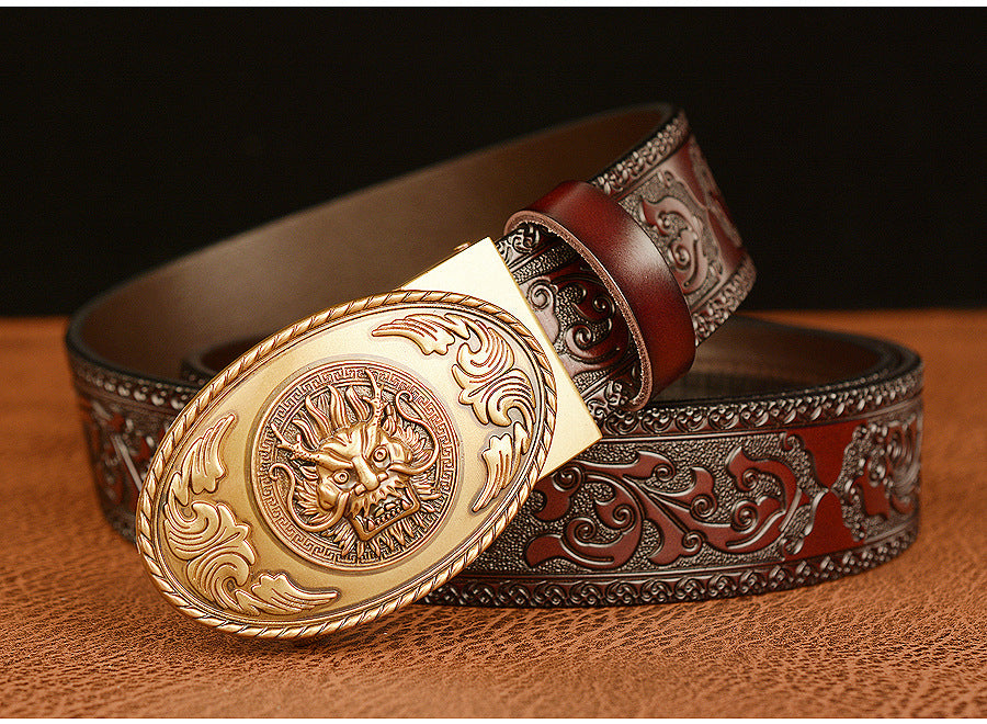 Gold - Black / 110 cm Men's Luxury Belt with Chinese Dragon Totem Buckle - skyjackerz