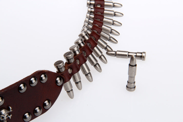Black / 105 cm Unique Bullet Design Genuine Leather Belt for Men - skyjackerz