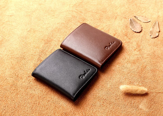 Without Box / Black stitching Men's Leather Business Mini Coin Wallet - skyjackerz