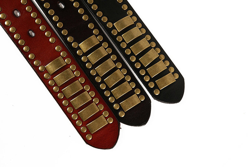 Black / 105 cm Men's Studded Genuine Leather Belt with Rivets - skyjackerz