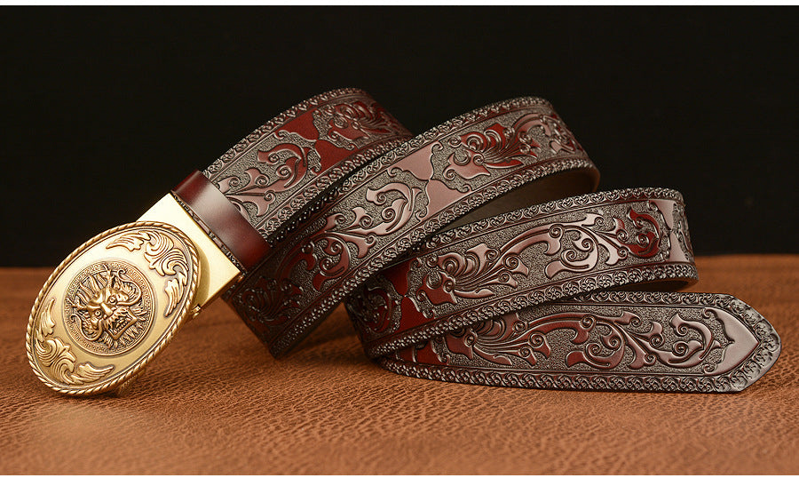 Gold - Black / 110 cm Men's Luxury Belt with Chinese Dragon Totem Buckle - skyjackerz