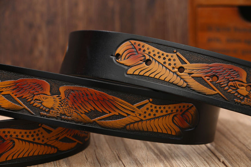 Eagle Buckle - Bronze / Black / 105 cm Men's Eagle Embossed Leather Belt - skyjackerz