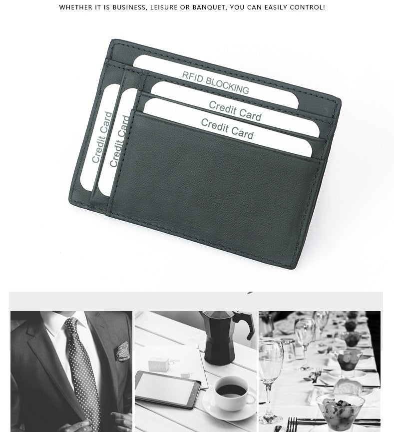 Black Leather Men's Mini RFID Blocking Retro Wallet - skyjackerz