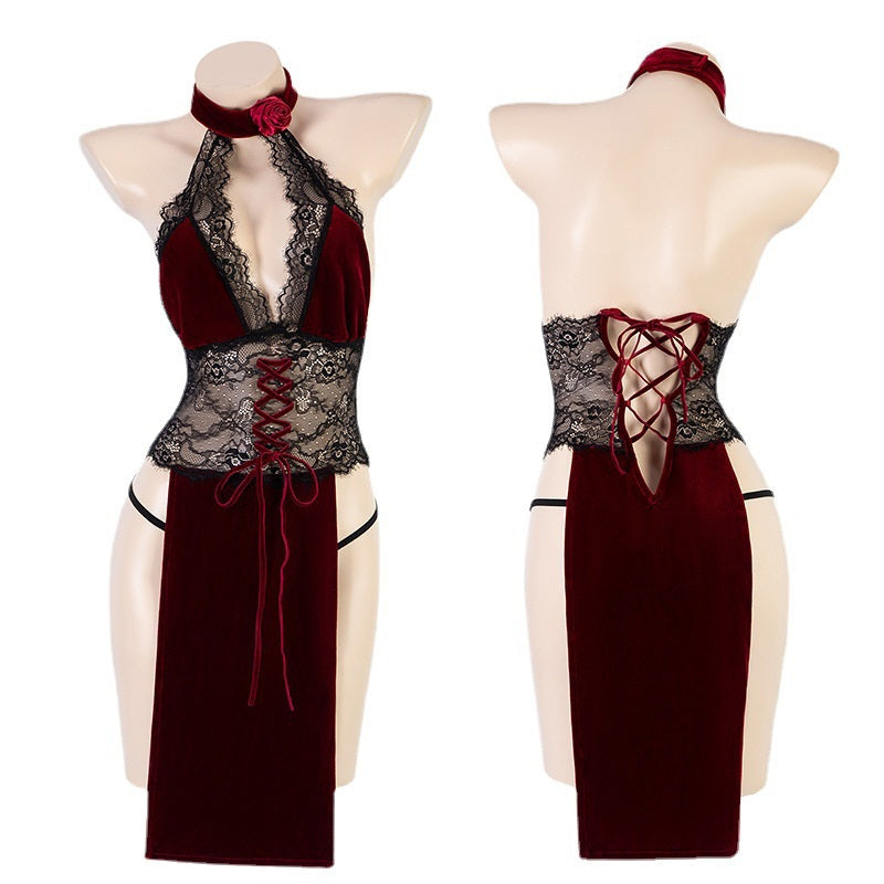 Red / One-Size Women's Assassin Rose Lace Outfit - skyjackerz