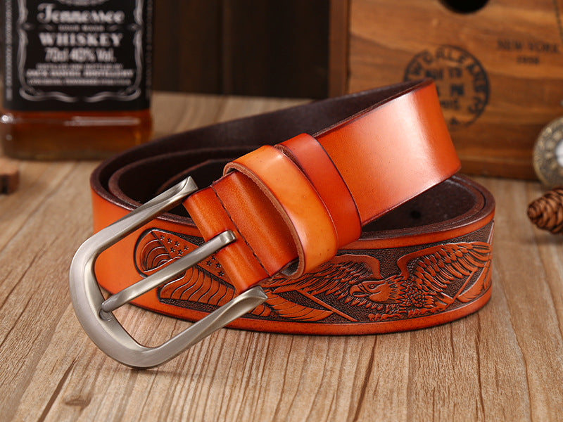 Eagle Buckle - Bronze / Black / 105 cm Men's Eagle Embossed Leather Belt - skyjackerz