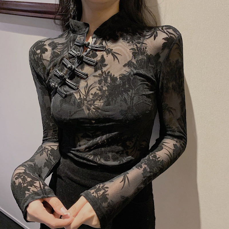 Black / S Women Slim Fit See Through Shirt - skyjackerz