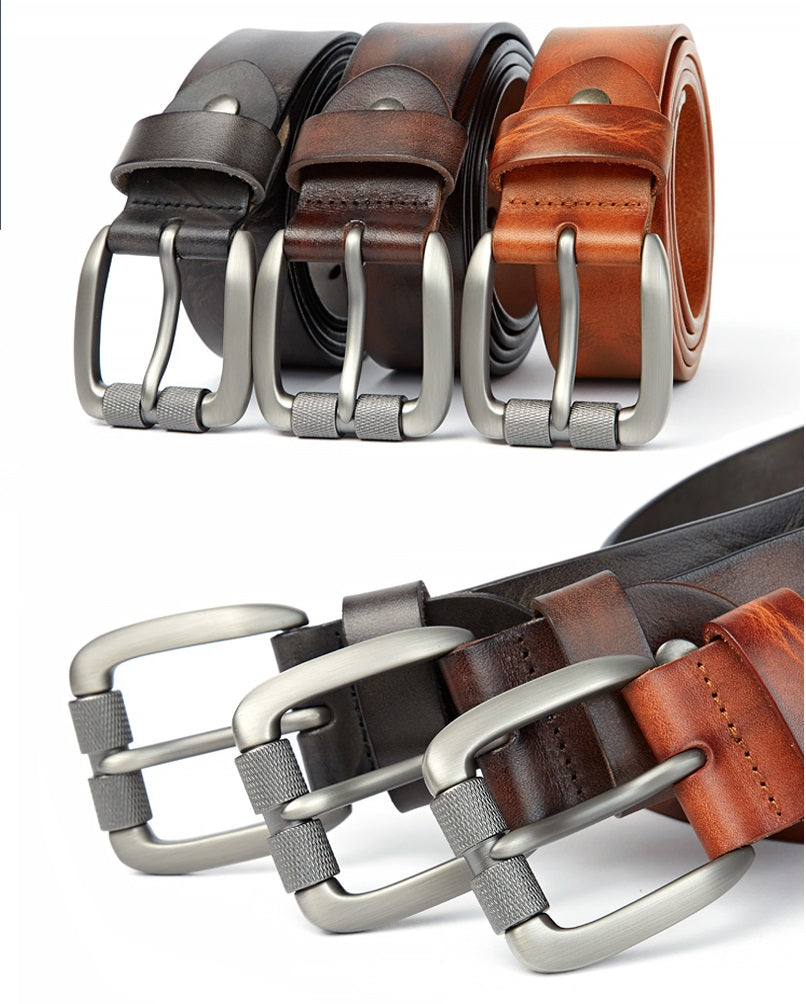 Black / 105 cm Fashion Men's Cowhide Genuine Leather Belt - skyjackerz