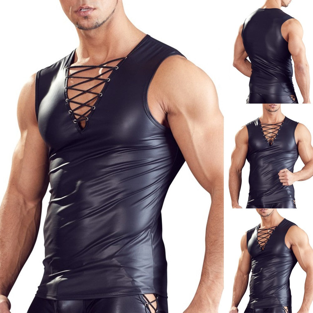 Men's Leather Sleeveless Top - skyjackerz