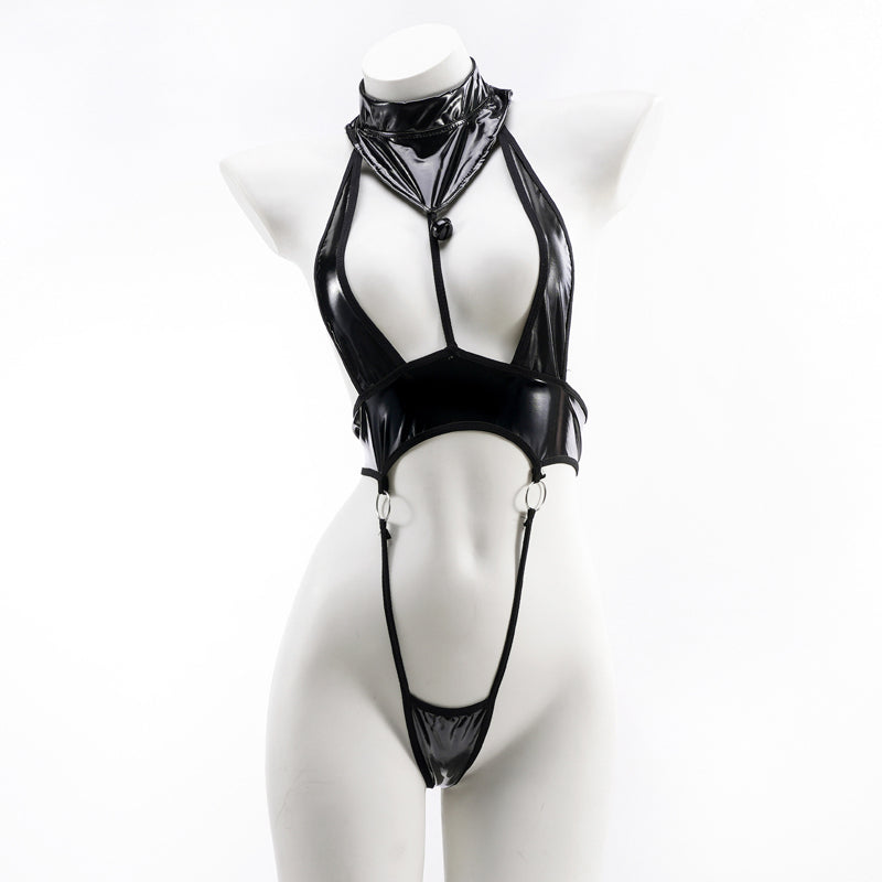 Black / One Size Women's Leather One-Piece Bodysuit - skyjackerz