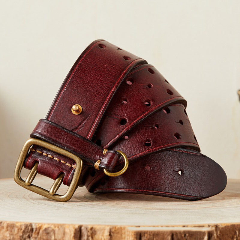 Reddish Brown / 105 cm Men's Designer Double Pin Leather Belt - skyjackerz