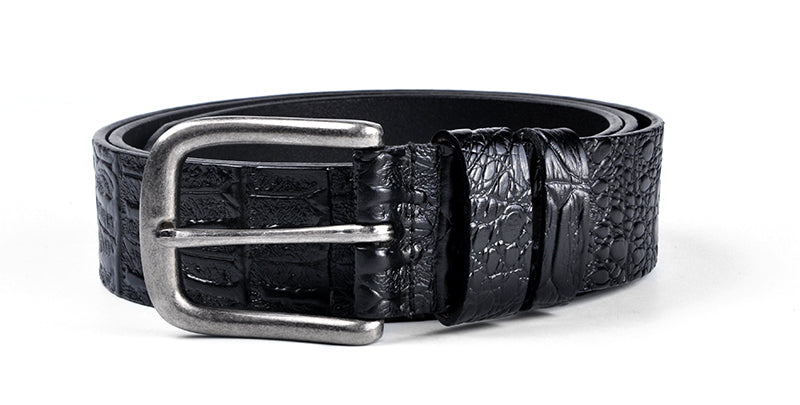 Black / 95 cm Men's Designer Belt with Crocodile Pattern - skyjackerz
