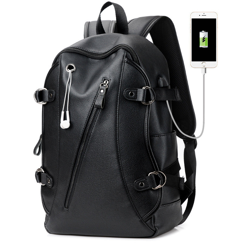 Black Men's Leather Waterproof Laptop Backpack - skyjackerz