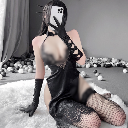 Black / One-Size Chinese Open-Back Sensual Dress - skyjackerz