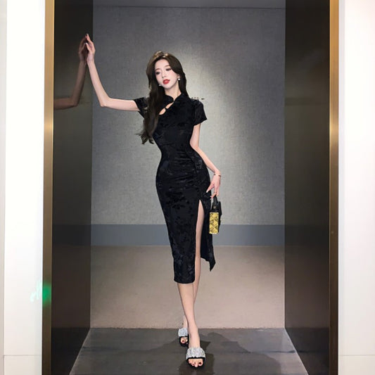 Black / S Women Sexy Spaghetti Strap Cheongsam - skyjackerz