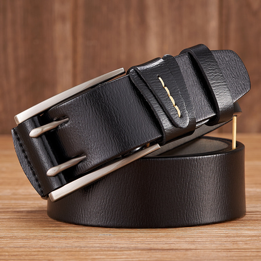 Black - 3.8 cm / 105 cm Men's Fancy Leather Belt with Double Pin Buckle - skyjackerz