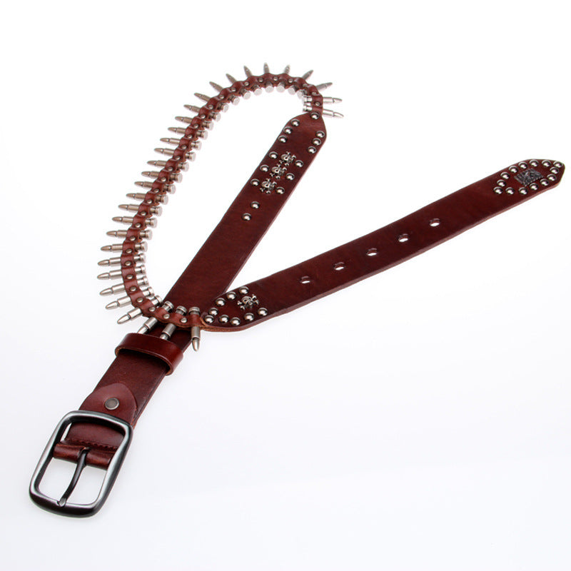 Black / 105 cm Unique Bullet Design Genuine Leather Belt for Men - skyjackerz