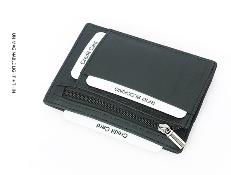 Black Leather Men's Mini RFID Blocking Retro Wallet - skyjackerz