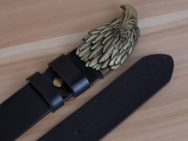 Style 1 - Black / 100 cm Designer Vintage Leather Belt for Men - Eagle Design - skyjackerz