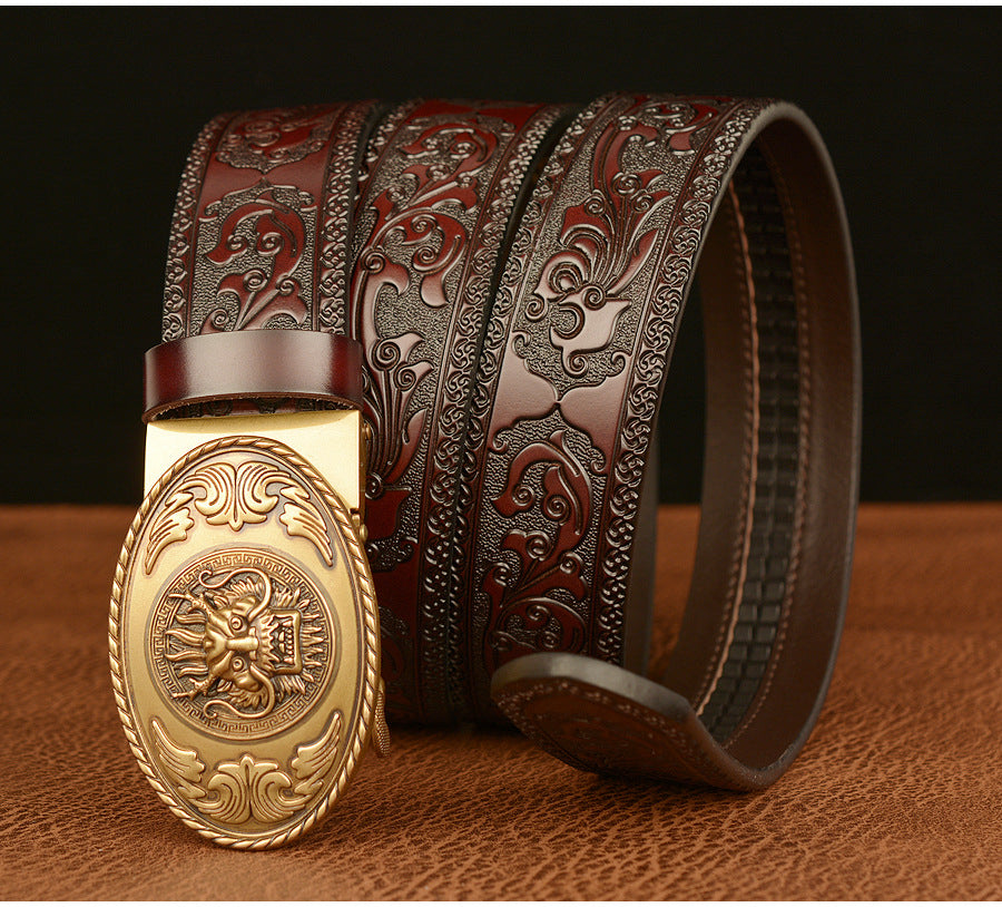 Gold - Black / 110 cm Men's Luxury Belt with Chinese Dragon Totem Buckle - skyjackerz